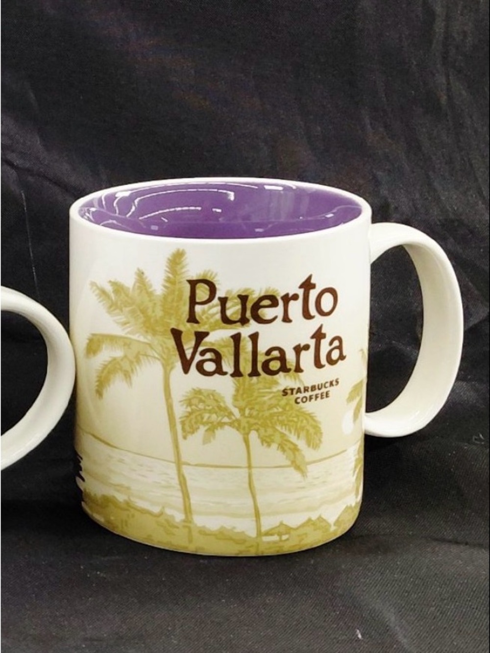 Starbucks White Mug with Purple Interior and Palm Design - Puerto Vallarta